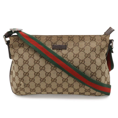 Gucci GG Canvas Sherry Line Shoulder Bag Crossbody Leather Khaki Beige Dark