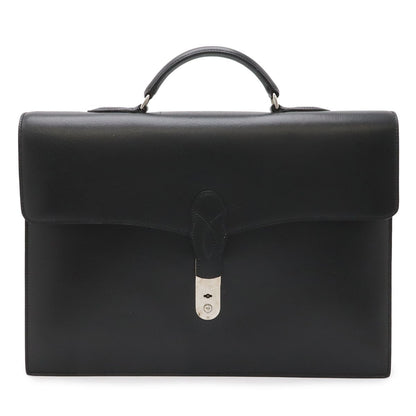 Hermes Terrill Business Briefcase Document Purse Leather Black Silver