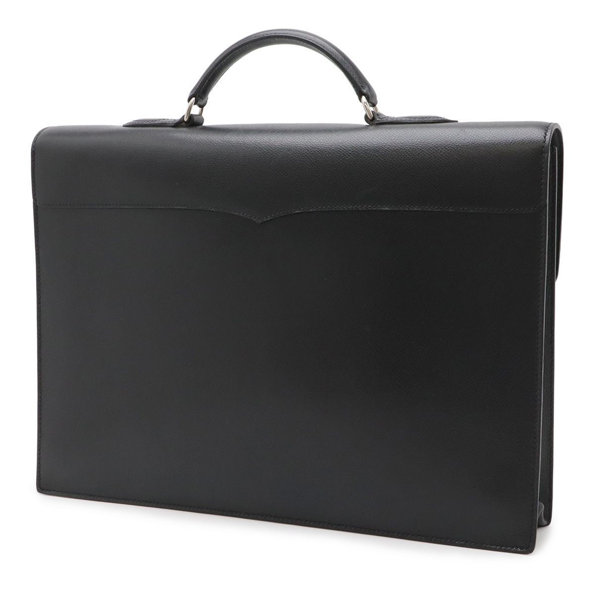 Hermes Terrill Business Briefcase Document Purse Leather Black Silver — view 2