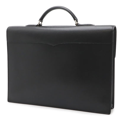 Hermes Terrill Business Briefcase Document Purse Leather Black Silver — view 2