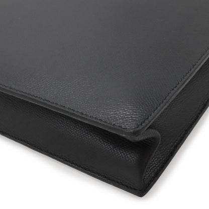 Hermes Terrill Business Briefcase Document Purse Leather Black Silver — view 3