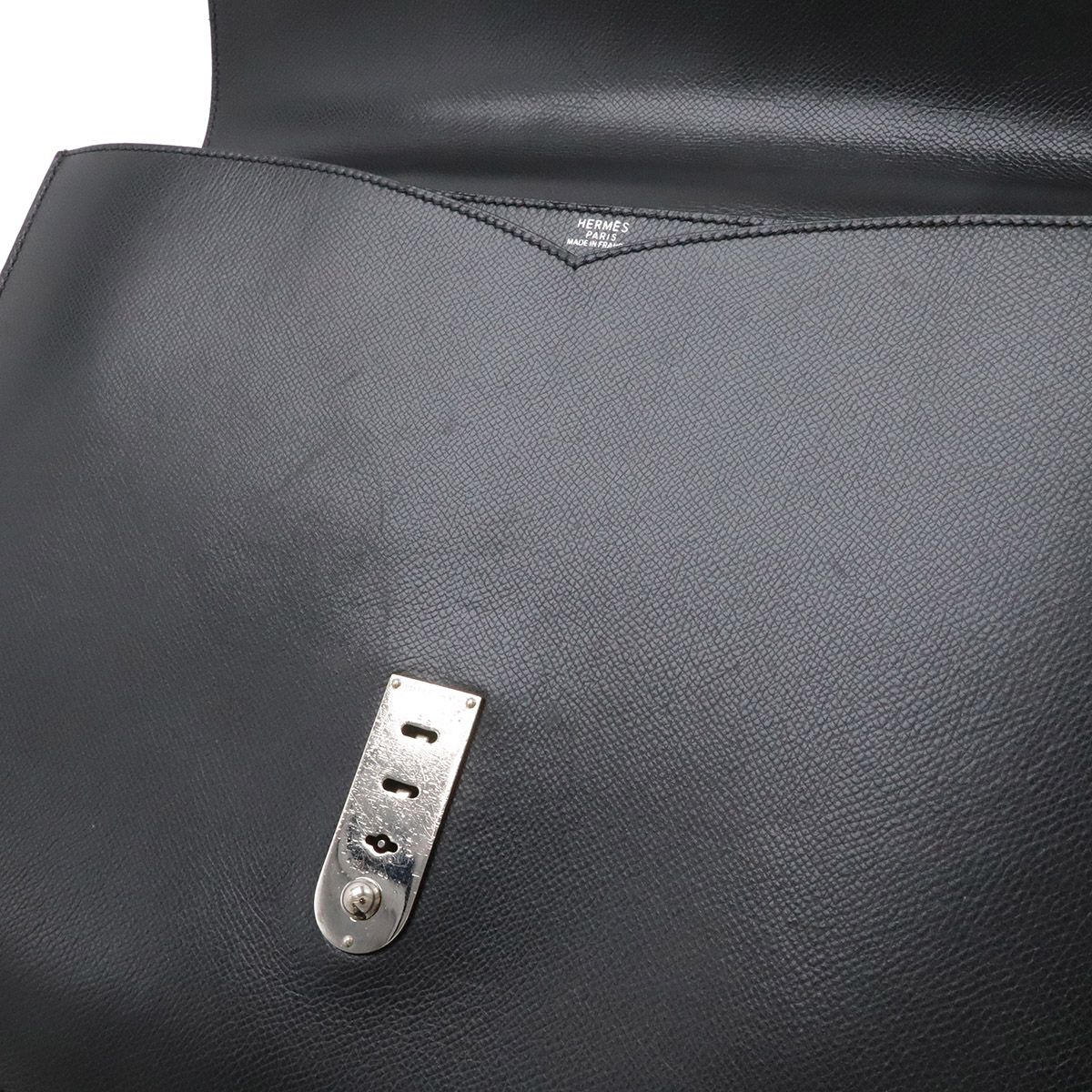 Hermes Terrill Business Briefcase Document Purse Leather Black Silver — view 9