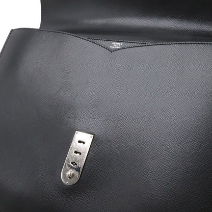 Hermes Terrill Business Briefcase Document Purse Leather Black Silver — view 9