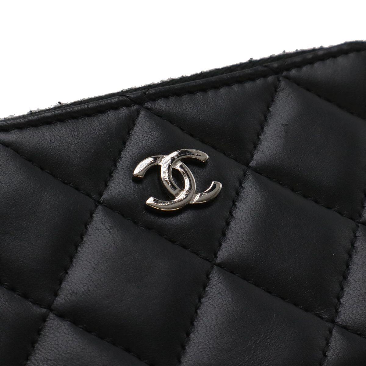 Chanel Quilted CC Logo Coin Purse L-shaped Zipper Lamb Black Silver Key Ring — view 4