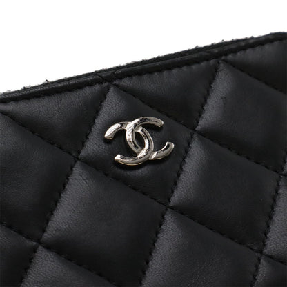 Chanel Quilted CC Logo Coin Purse L-shaped Zipper Lamb Black Silver Key Ring — view 4