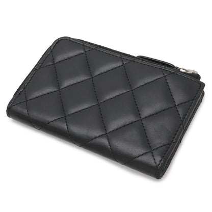 Chanel Quilted CC Logo Coin Purse L-shaped Zipper Lamb Black Silver Key Ring — view 2