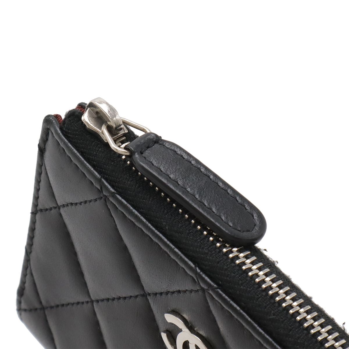 Chanel Quilted CC Logo Coin Purse L-shaped Zipper Lamb Black Silver Key Ring — view 5