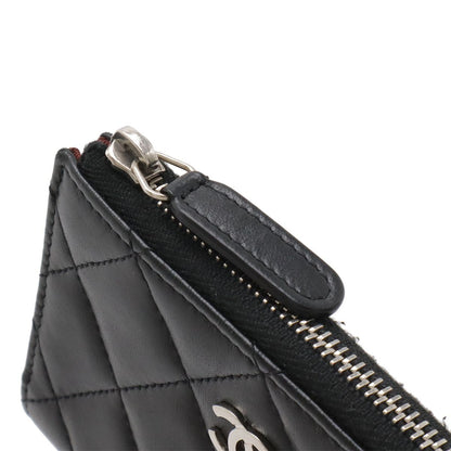 Chanel Quilted CC Logo Coin Purse L-shaped Zipper Lamb Black Silver Key Ring — view 5