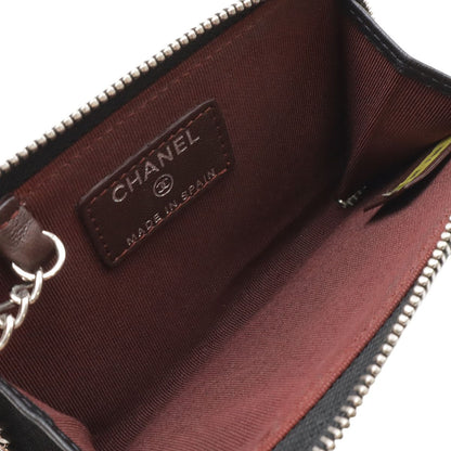 Chanel Quilted CC Logo Coin Purse L-shaped Zipper Lamb Black Silver Key Ring — view 6