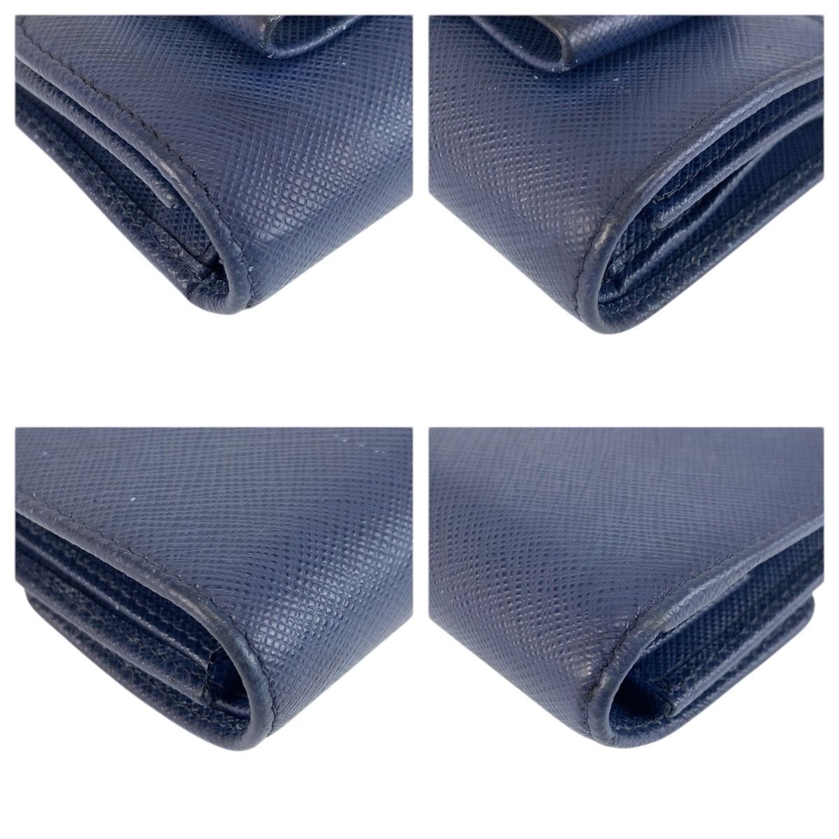 Prada Saffiano Fiocco Ribbon Navy Gold Leather Fold Wallet Compact — view 8