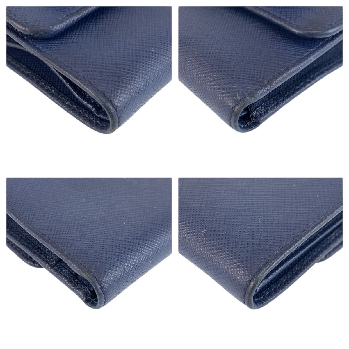 Prada Saffiano Fiocco Ribbon Navy Gold Leather Fold Wallet Compact — view 7