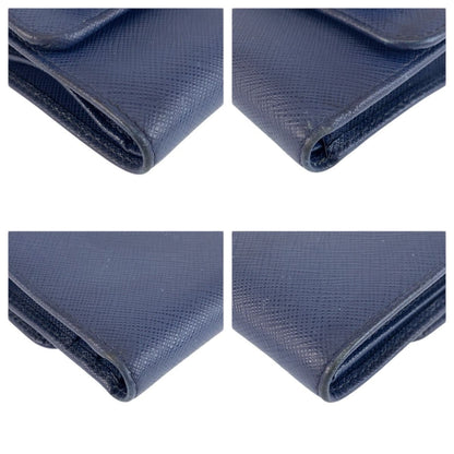 Prada Saffiano Fiocco Ribbon Navy Gold Leather Fold Wallet Compact — view 7