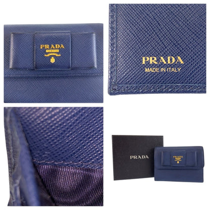 Prada Saffiano Fiocco Ribbon Navy Gold Leather Fold Wallet Compact — view 3