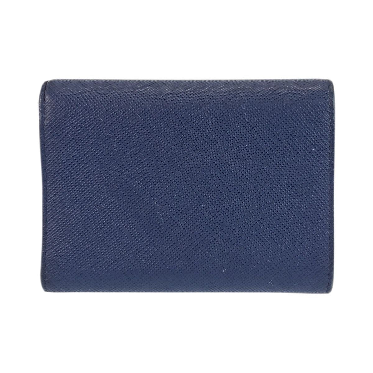 Prada Saffiano Fiocco Ribbon Navy Gold Leather Fold Wallet Compact — view 2