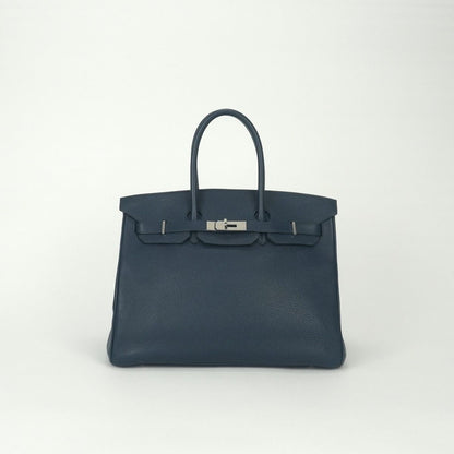 Hermes Birkin 35 Tote Togo Blue de Malte Navy Silver