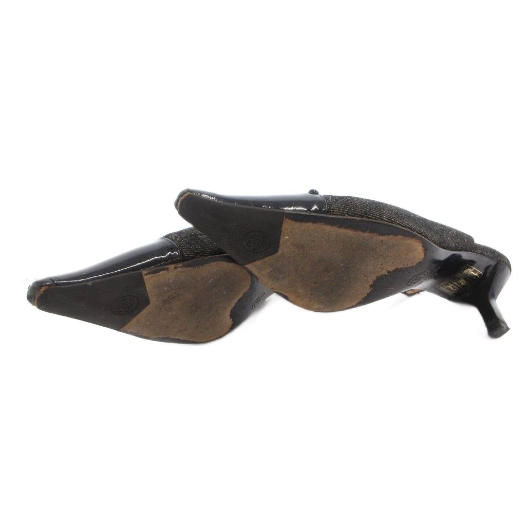 Chanel Mules Pointed Toe Pin Heels 37 Black — view 6
