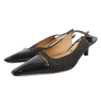 Chanel Mules Pointed Toe Pin Heels 37 Black