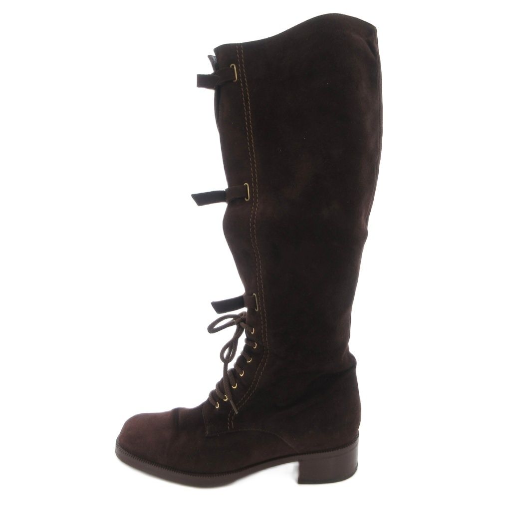 Fendi Long Boots Suede Lace Up 36 Brown — view 2