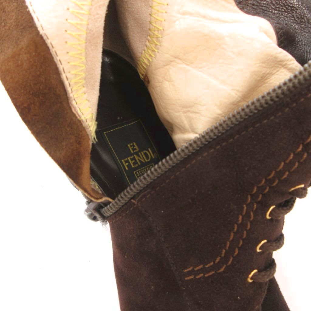 Fendi Long Boots Suede Lace Up 36 Brown — view 7