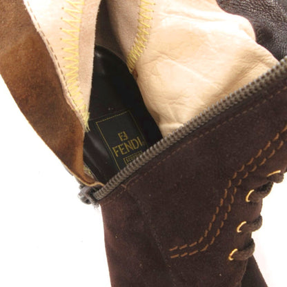 Fendi Long Boots Suede Lace Up 36 Brown — view 7