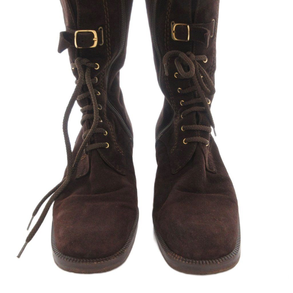 Fendi Long Boots Suede Lace Up 36 Brown — view 4