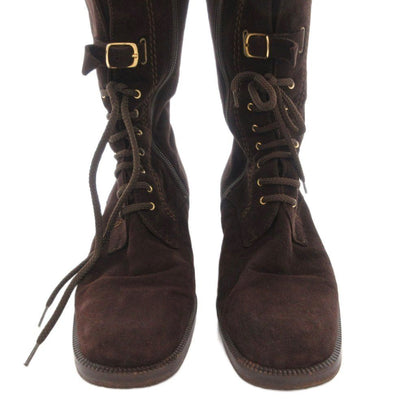 Fendi Long Boots Suede Lace Up 36 Brown — view 4