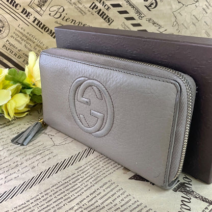 Gucci Wallet Interlocking GG Marmont Leather Gray Ju