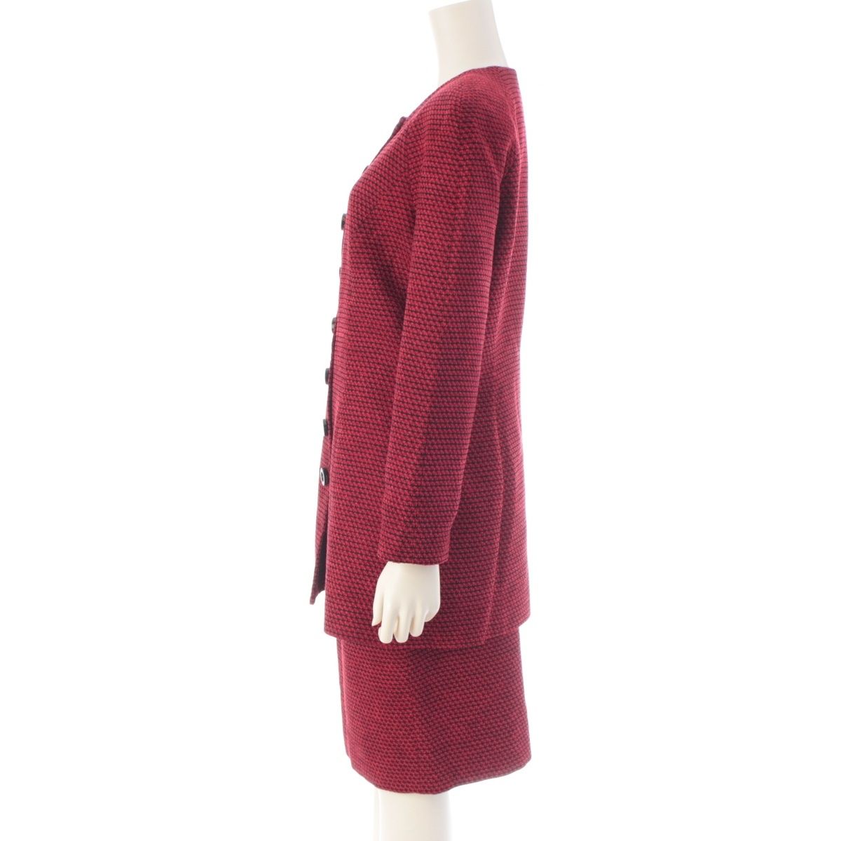 Dior Wool Vintage Jacket Skirt Set Red 13 — view 3
