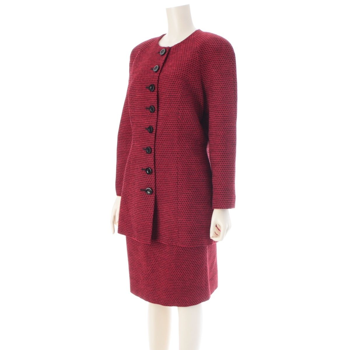 Dior Wool Vintage Jacket Skirt Set Red 13 — view 2