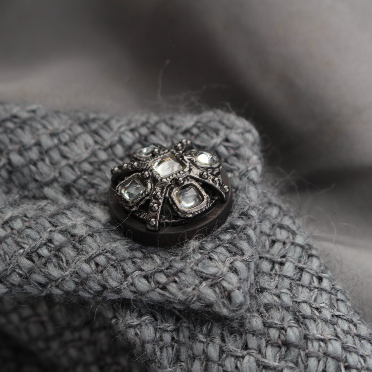 Chanel Wool Cotton Sleeve Griboa Button Dress Gray 36 — view 8