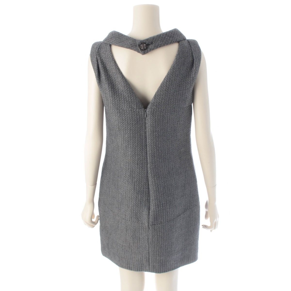 Chanel Wool Cotton Sleeve Griboa Button Dress Gray 36 — view 4