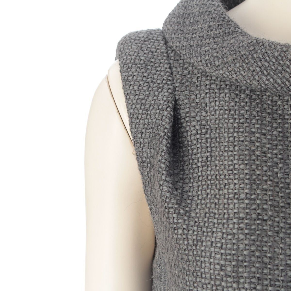 Chanel Wool Cotton Sleeve Griboa Button Dress Gray 36 — view 6
