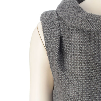 Chanel Wool Cotton Sleeve Griboa Button Dress Gray 36 — view 6