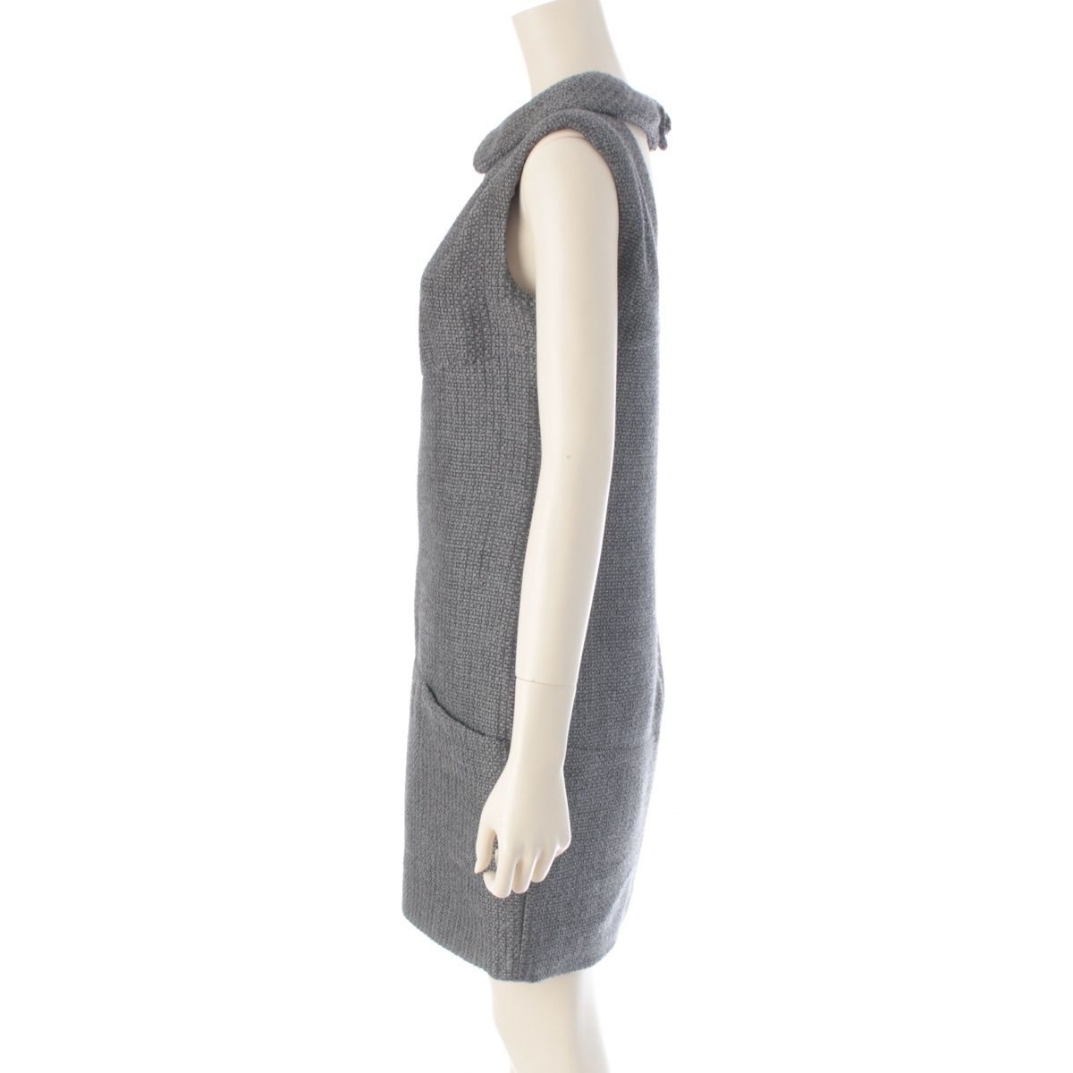 Chanel Wool Cotton Sleeve Griboa Button Dress Gray 36 — view 3