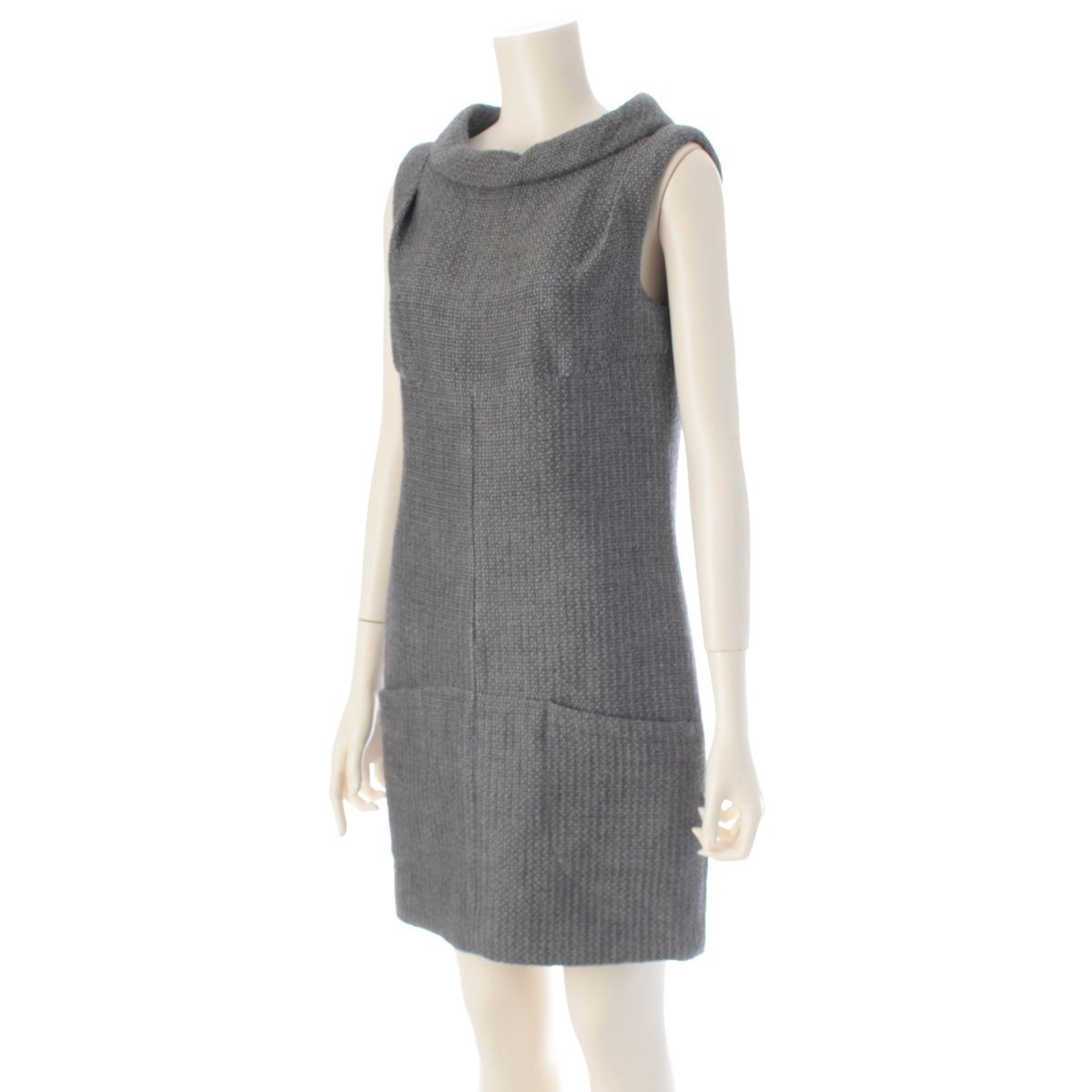 Chanel Wool Cotton Sleeve Griboa Button Dress Gray 36 — view 2