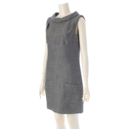 Chanel Wool Cotton Sleeve Griboa Button Dress Gray 36 — view 2