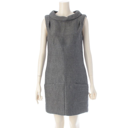 Chanel Wool Cotton Sleeve Griboa Button Dress Gray 36