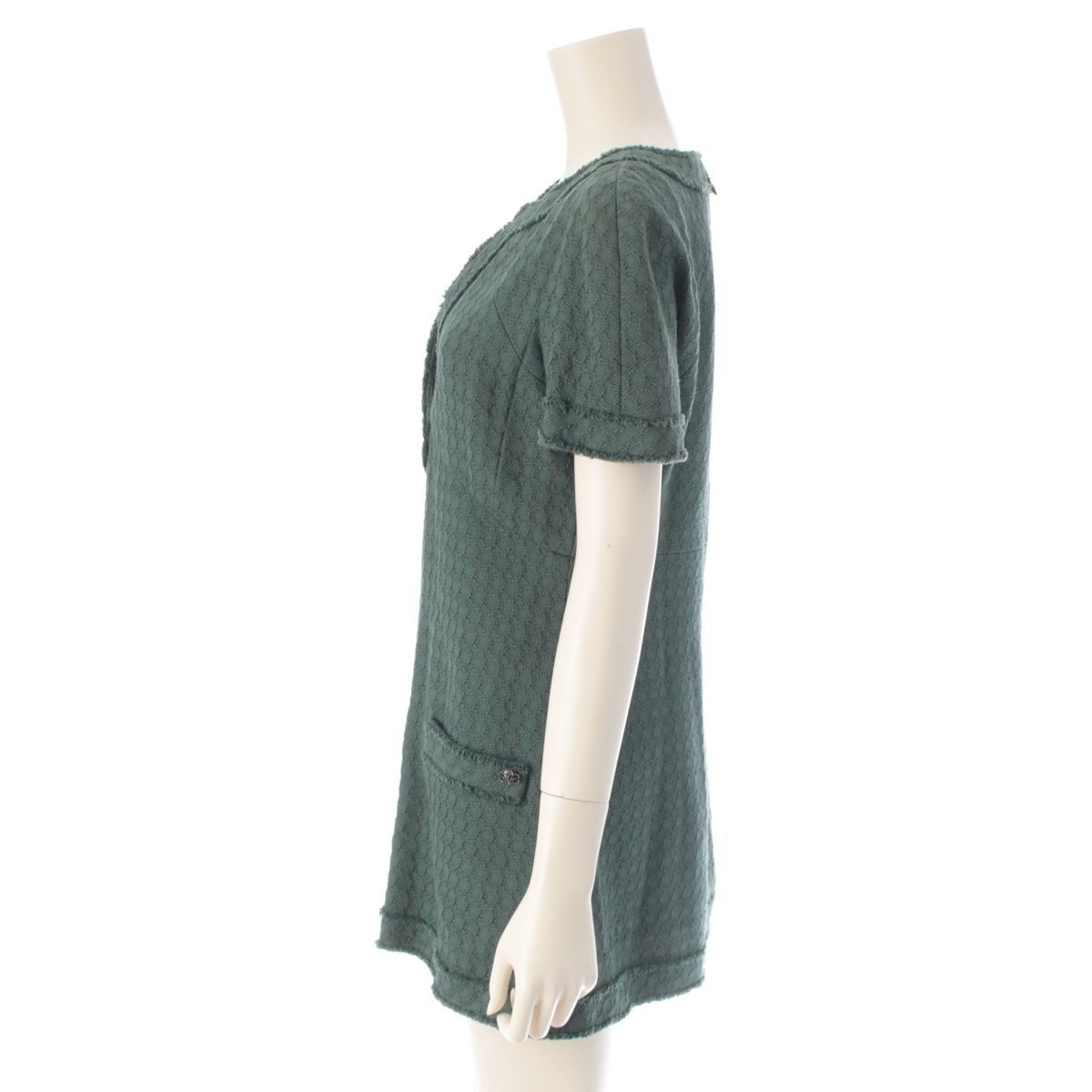 Chanel Cotton Silk Half Sleeve Mini Dress Green 38 — view 3