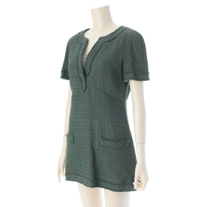 Chanel Cotton Silk Half Sleeve Mini Dress Green 38 — view 2