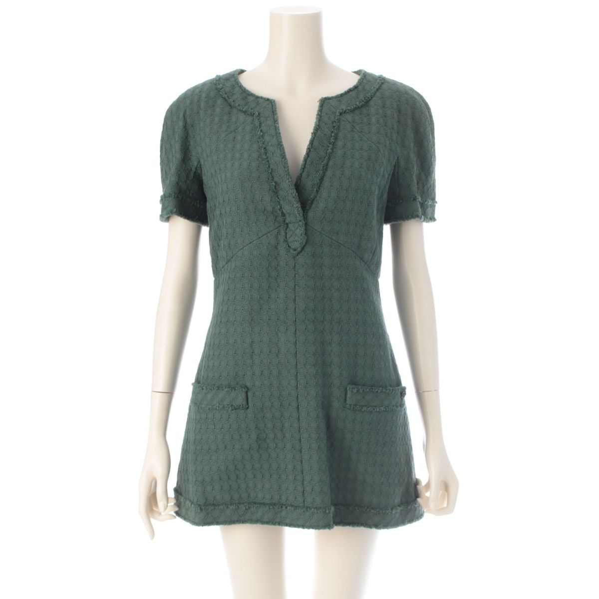 Chanel Cotton Silk Half Sleeve Mini Dress Green 38