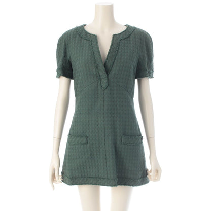 Chanel Cotton Silk Half Sleeve Mini Dress Green 38