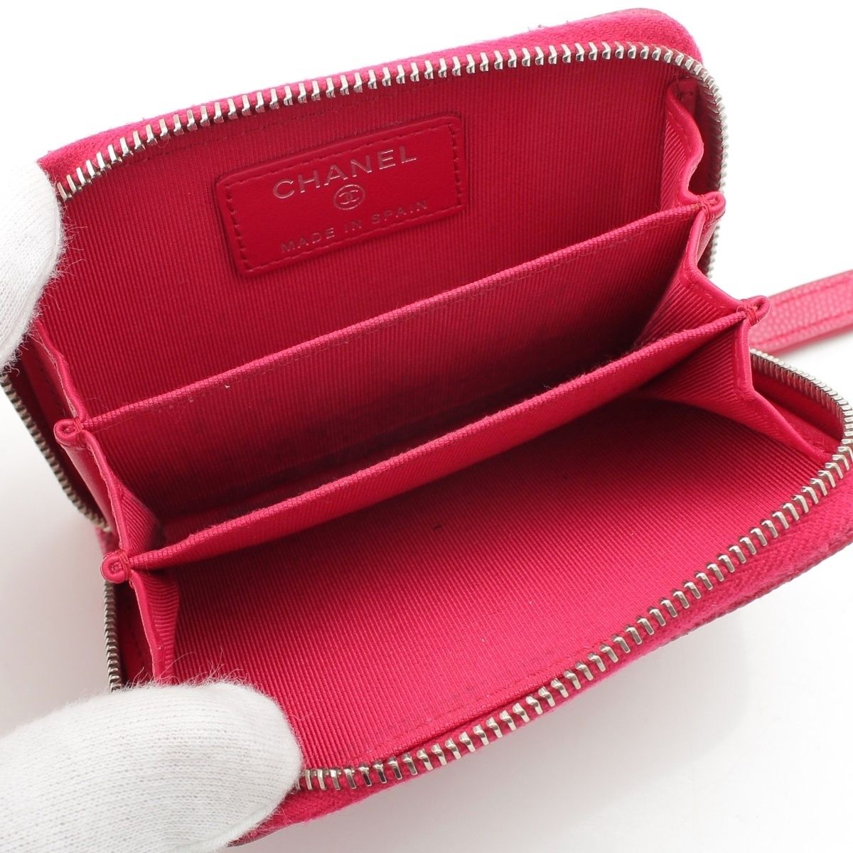 Chanel Caviar Leather CC Logo Zip Around Card Case Coin Pink — view 4