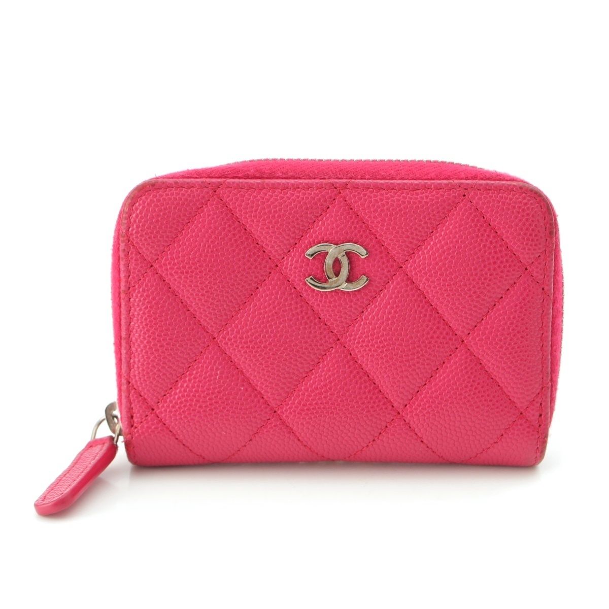 Chanel Caviar Leather CC Logo Zip Around Card Case Coin Pink