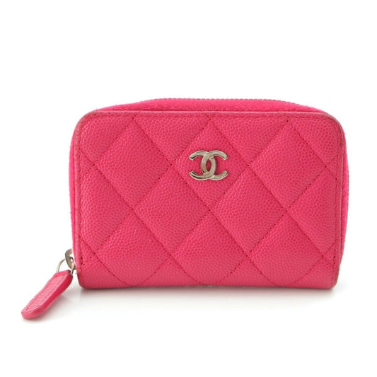 Chanel Caviar Leather CC Logo Zip Around Card Case Coin Pink