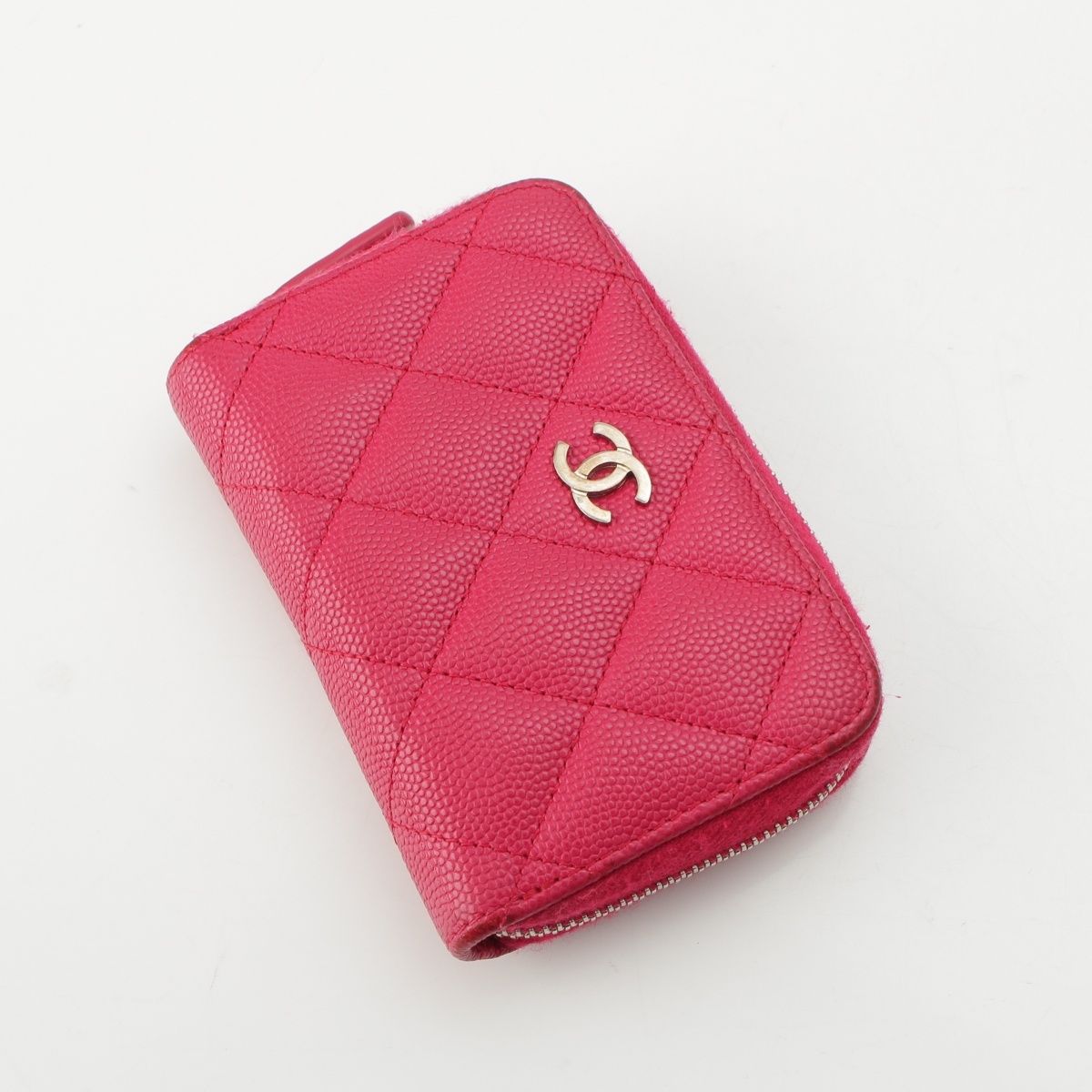 Chanel Caviar Leather CC Logo Zip Around Card Case Coin Pink — view 3