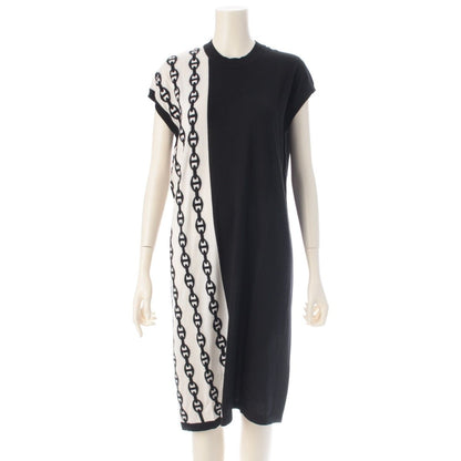 Hermes Cashmere Silk Chaine D'ancre Bicolor Sleeveless Dress Black White 40