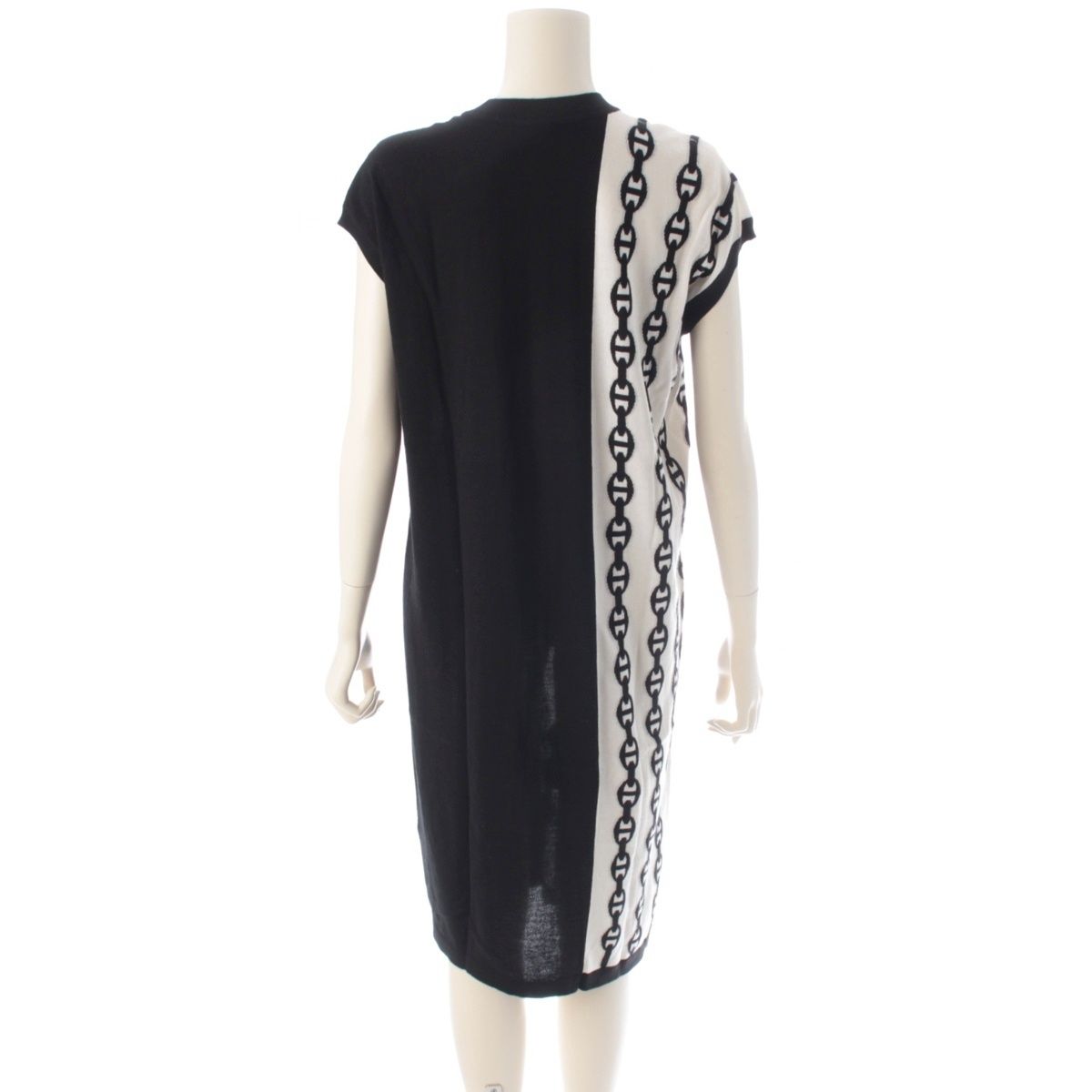 Hermes Cashmere Silk Chaine D'ancre Bicolor Sleeveless Dress Black White 40 — view 4