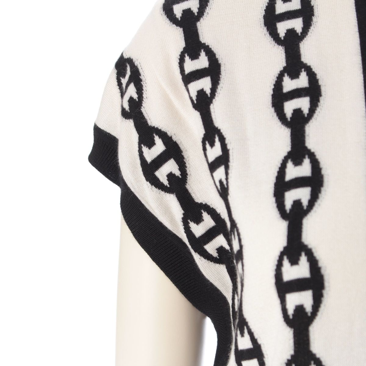 Hermes Cashmere Silk Chaine D'ancre Bicolor Sleeveless Dress Black White 40 — view 6