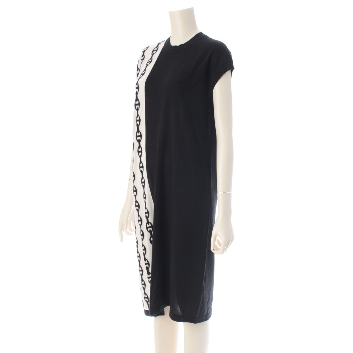 Hermes Cashmere Silk Chaine D'ancre Bicolor Sleeveless Dress Black White 40 — view 2