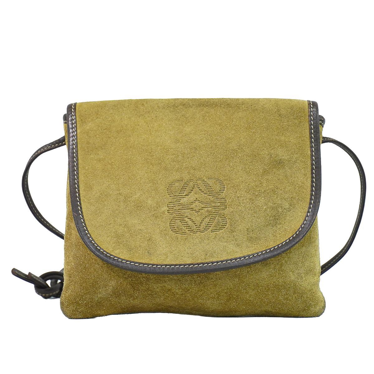 Loewe Anagram Shoulder Bag Pochette Suede Leather Brown